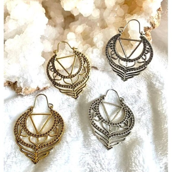 Sacred Geometry Lotus Earrings - Picture 2 of 4